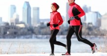Runners running in winter city